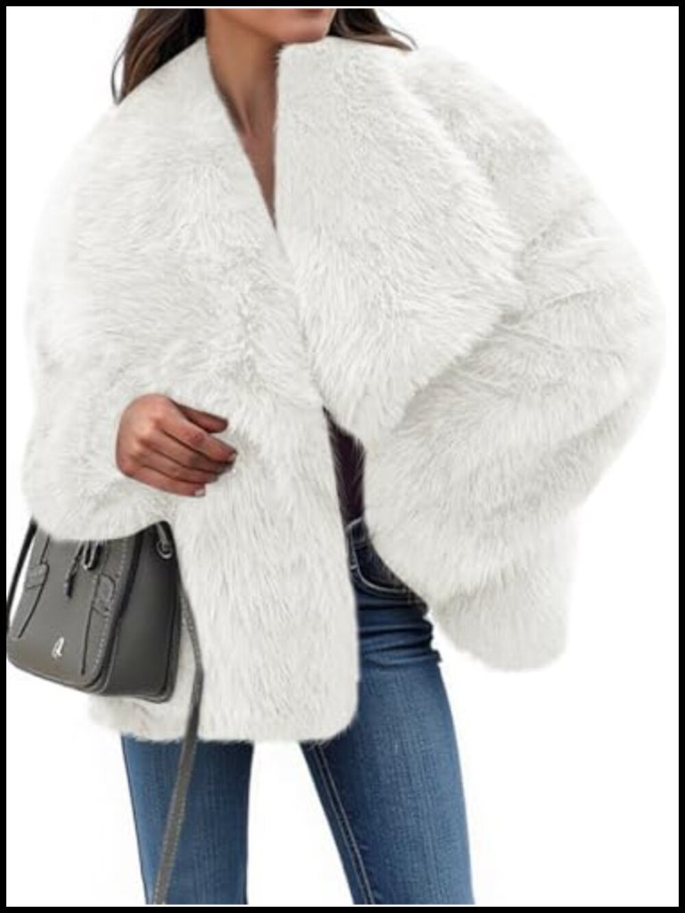 Cropped Faux Fur Jacket Faux Fur Long Sleeve Open Front Warm Winter Coat